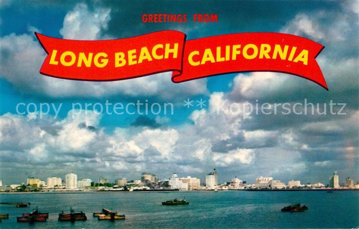 Long Beach California Skyline of downtown seen from Harbor Scenic Drive Pier A