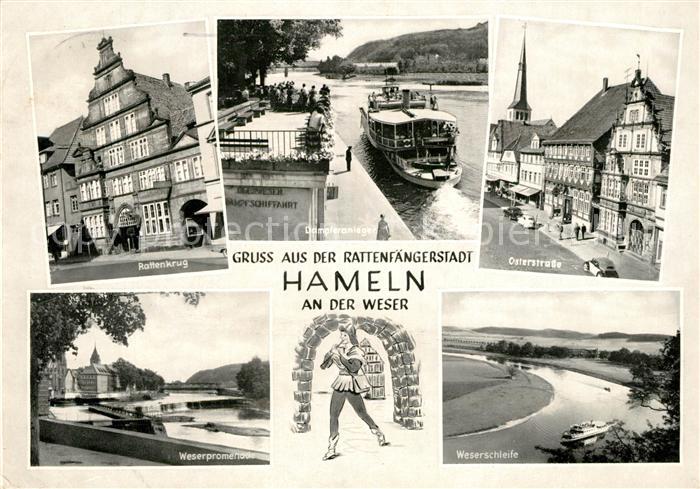 Hameln Weser Rattenkrug Dampferanleger Osterstrasse Weserpromenade Weserschleife