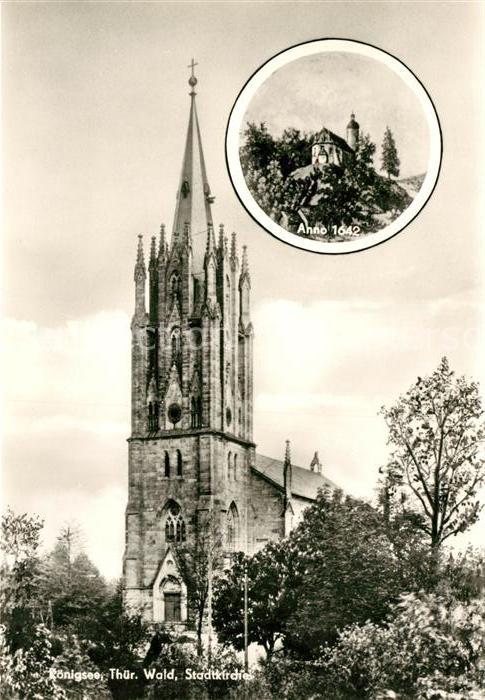 Koenigsee Thueringen Stadtkirche heute und anno 1642