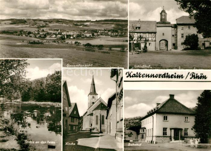 Kaltennordheim Landschaftspanorama Rhoen Schlosshof Bahnhof Kirche Partie an der
