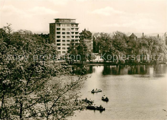 Karl-Marx-Stadt Schlossteich Blick zum Hochhaus