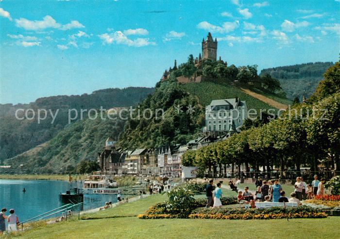 Cochem Mosel Moselpromenade Blick zur Reichsburg