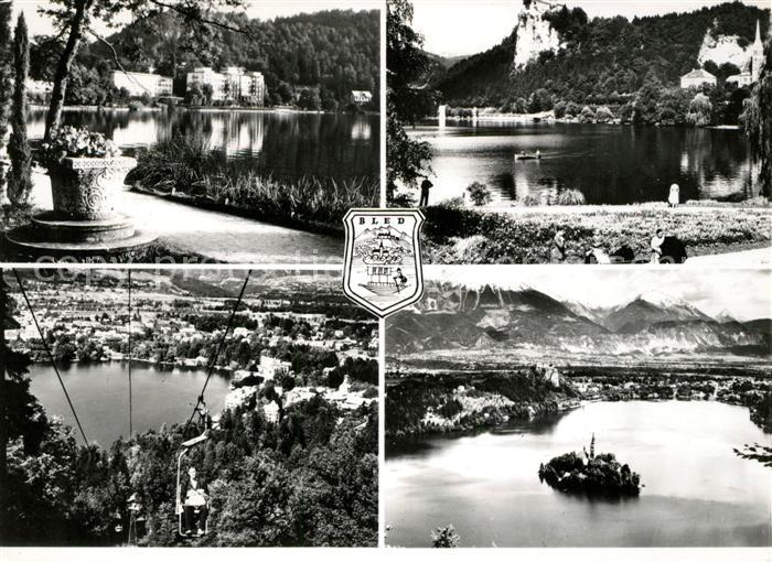 Bled Uferpartie am Bleder See Landschaftspanorama Berge Bergbahn