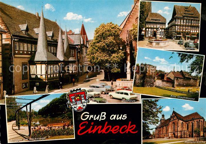 Einbeck Niedersachsen Rathaus Markt Brunnen Fachwerkhaeuser Alte Stadtmauer Muen