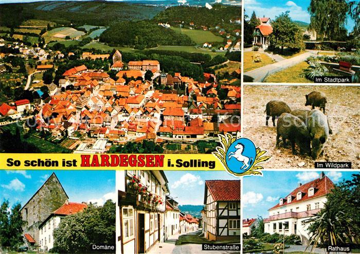 Hardegsen Fliegeraufnahme Stadtpark Wildpark Wildschweine Rathaus Stubenstrasse