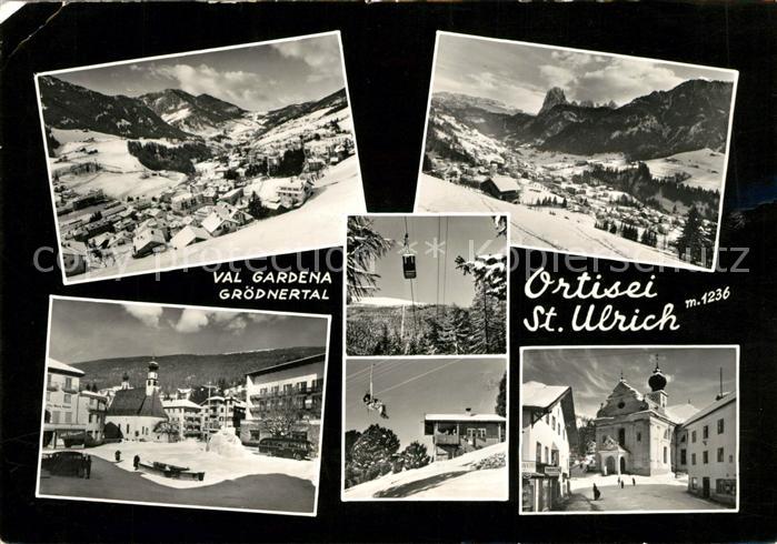 Ortisei St Ulrich Landschaftspanorama Alpen Ortsmotive mit Kirche Bergbahn