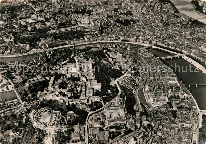 Lyon France Panorama sur Fourviere Le Theatre Antique et la boucle de la Saone V