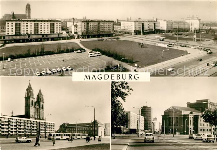 Magdeburg Wilh Pieck Allee Karl Marx Str mit Dom Maxim Gorki Theater und Haus de