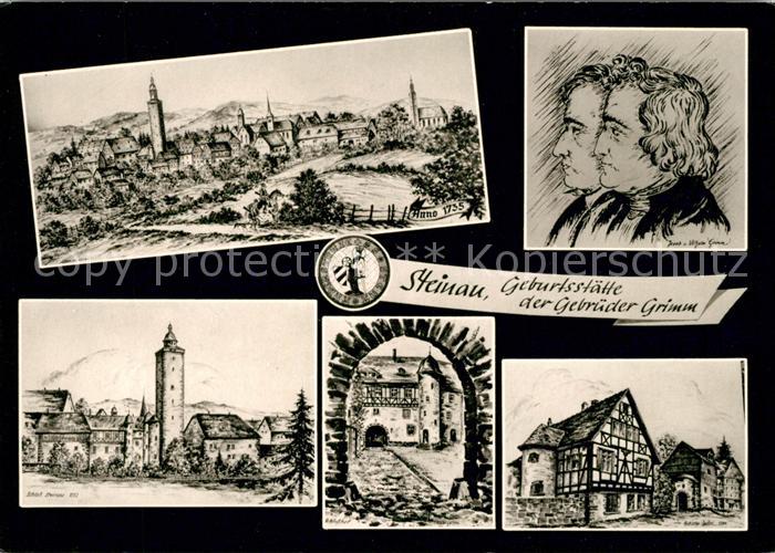 Steinau Fulda Stadtbild Portrait der Gebrueder Grimm Schloss Schlosshof Spital
