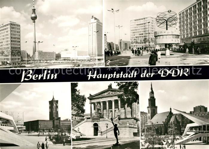 BERLIN  CITY Alexanderplatz Urania Saeule mit Weltzeituhr Berliner Rathaus Natio