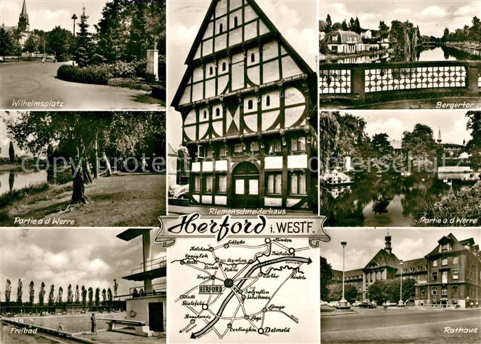 Herford Wilhelmsplatz Uferpromenade Werra Freibad Riemenschneiderhaus Fachwerkha