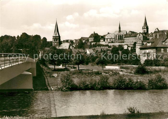 Warburg Westfalen Partie an der Diemel Bruecke Ortsansicht mit Kirche