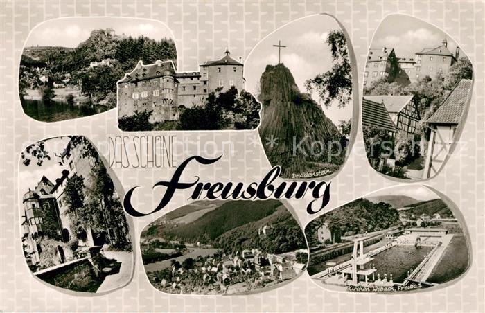 Freusburg Teilansichten Schloss Landschaftspanorama Druidenstein Gipfelkreuz Fre
