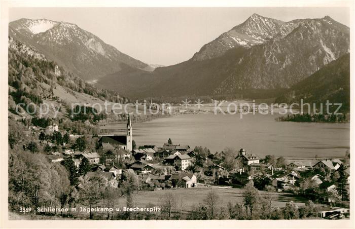 Schliersee Gesamtansicht mit Jaegerkamp und Brecherspitz Alpenpanorama
