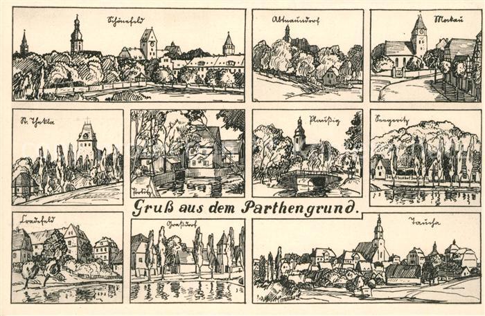 Grimma Staedte und Doerfer im Parthengrund Zeichnungen Kuenstlerkarte