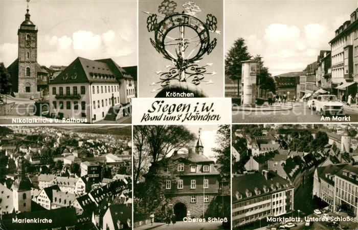 Siegen Westfalen Nikolaikirche Rathaus Kroenchen Markt Litfasssaeule Marienkirch