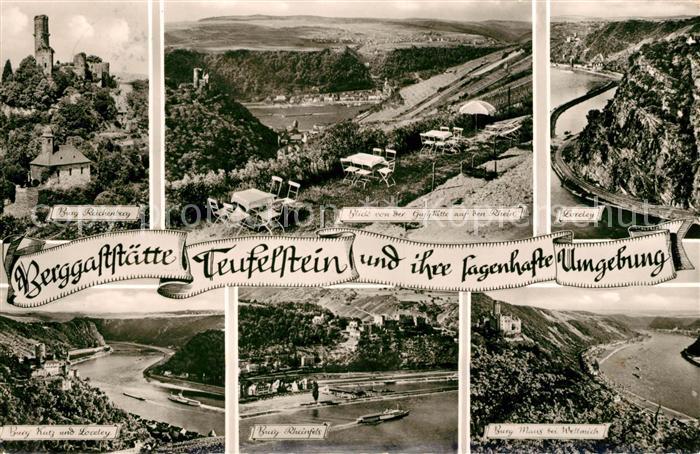 St Goar Berggaststaette Teufelstein und Umgebung Burg Reichenberg Blick auf den