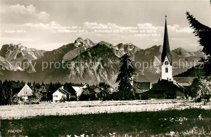 Fischen Allgaeu Ortsansicht mit Kirche Bergpanorama Alpen