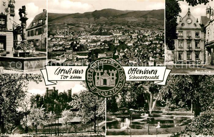 Offenburg Loewenbrunnen Rathaus Stadtgarten Schloss Ortenberg Fliegeraufnahme