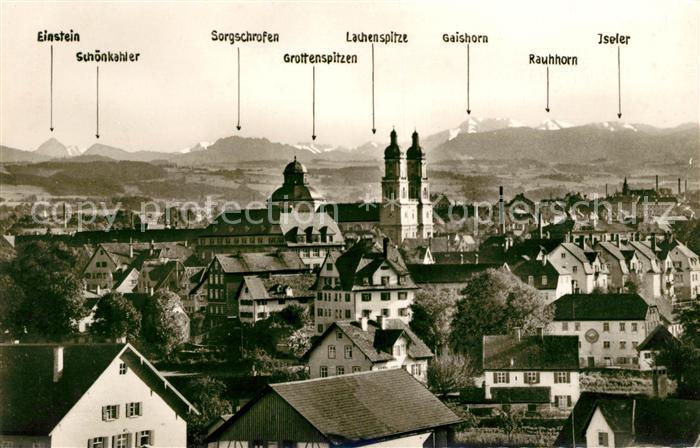 Kempten Allgaeu Stadtpanorama mit Kirche Alpenkette