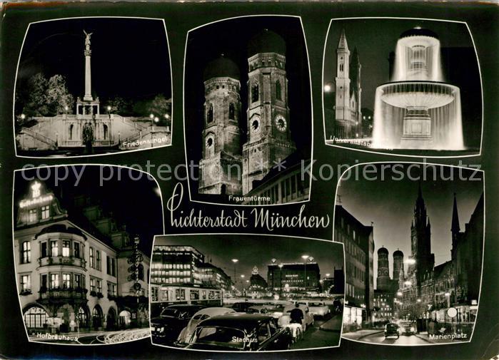 Muenchen Lichterstadt Friedensengel Hofbraeuhaus Frauentuerme Kirche Stachus Bru