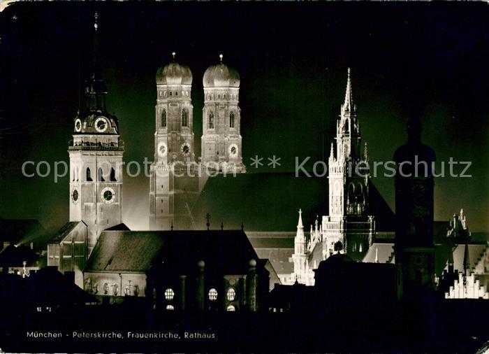 Muenchen Peterskirche Frauenkirche Rathaus Nachtaufnahme