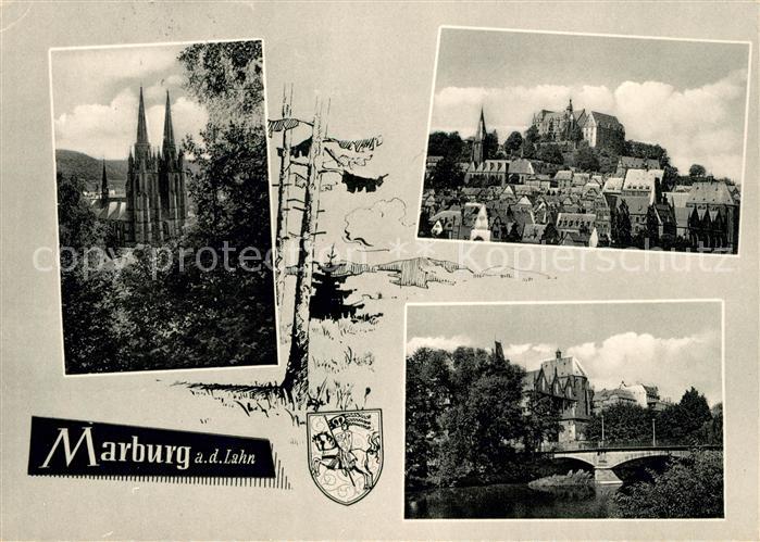Marburg Lahn Elisabethenkirche Altstadt mit Schloss Lahnbruecke Universitaet