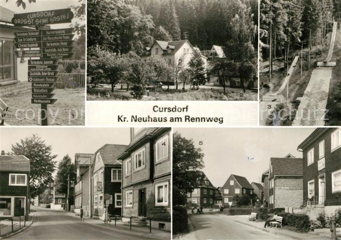 Cursdorf Wegweiser Gaststaette Talmuehle Skisprungschanze Karl Marx Platz