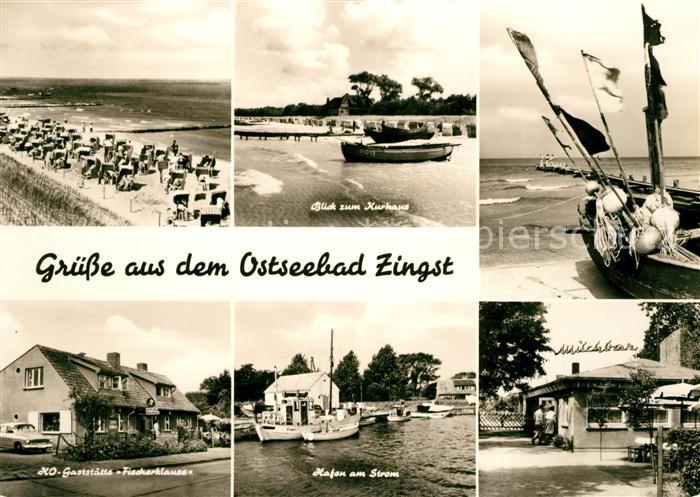 Zingst Ostseebad Strand Blick zum Kurhaus Fischerboot HO Gaststaette Fischerklau