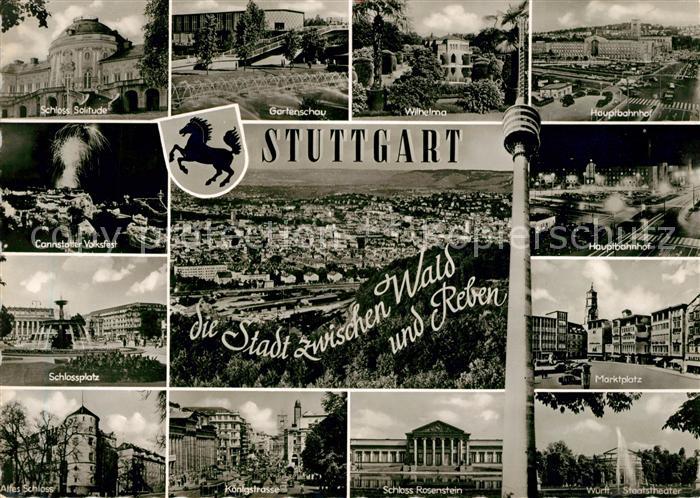 Stuttgart Schloss Solitude Gartenschau Wilhelma Bahnhof Cannstatter Volksfest Sc