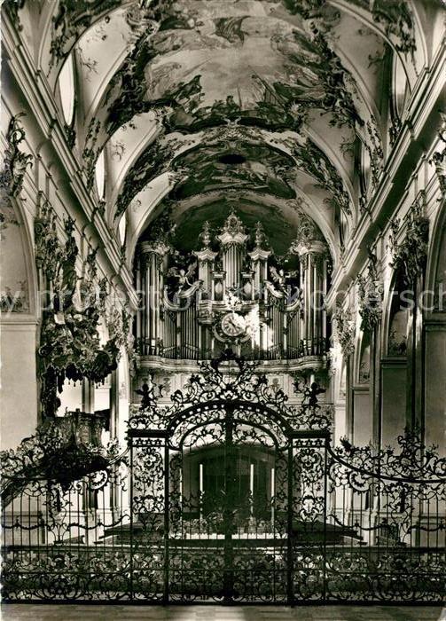Amorbach Miltenberg Abteikirche Blick zur Orgel Fresken