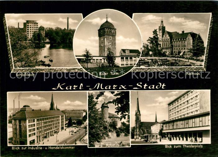 Karl-Marx-Stadt Schlossteich Roter Turm Rathaus Industrie und Handelskammer Burg