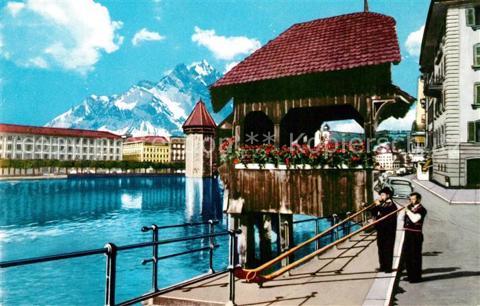 Alphorn Alphornblaeser Luzern Kapellbruecke
