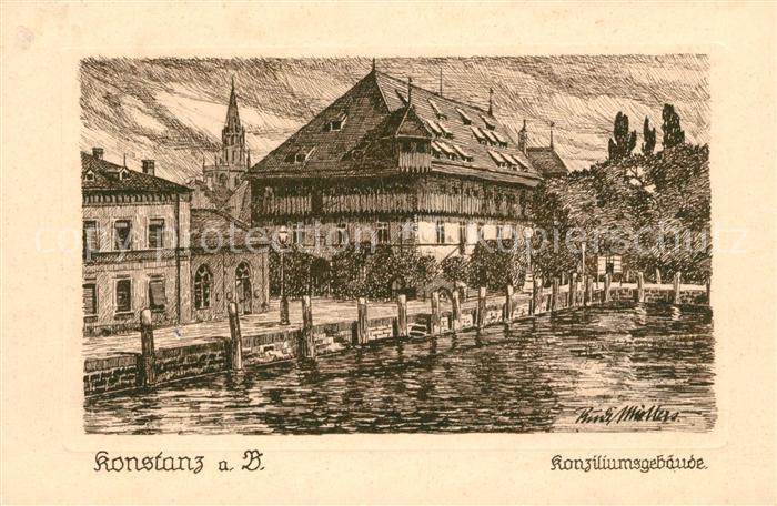 Konstanz Bodensee Konziliumsgebaeude nach Original Federzeichnung von Rudi Muell