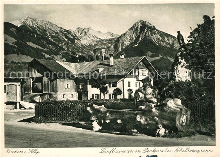Fischen Allgaeu Dorfbrunnen Denkmal Nebelhorngruppe