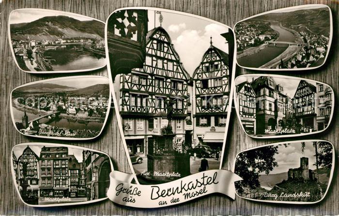 Bernkastel-Kues Marktplatz Brunnen Fachwerkhaeuser Altstadt Burg Landshut Moselt