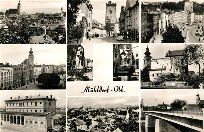 Muehldorf Inn Stadtpanorama Turm Innenstadt Brunnen Statue Schloss Bruecke