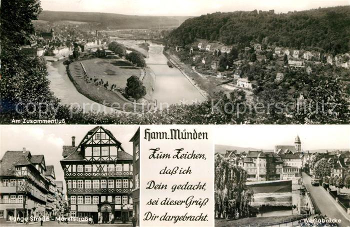 Hann. Muenden Zusammenfluss von Werra und Fulda zur Weser Fachwerkhaeuser Werrab