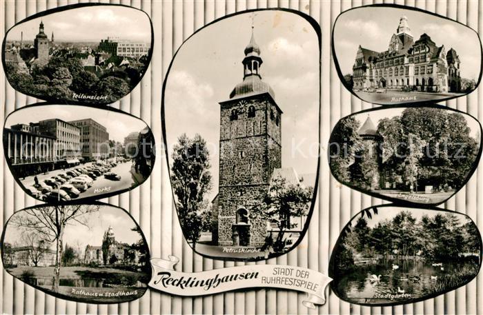 Recklinghausen Westfalen Teilansicht Markt Rathaus Stadthaus Kirche Engelsburg S