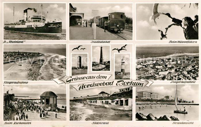 Borkum Dampfer Rheinland Inselbahnhof Eisenbahn Moewenfuetterung Kurkonzert Stra