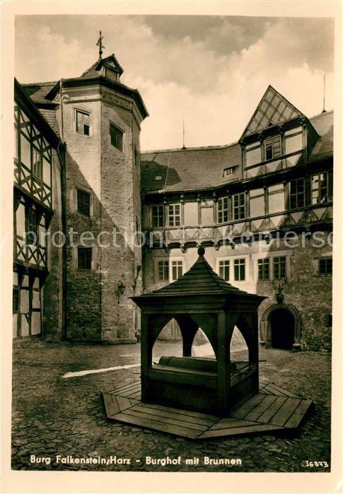 Falkenstein Harz Burg Falkenstein Burghof mit Brunnen