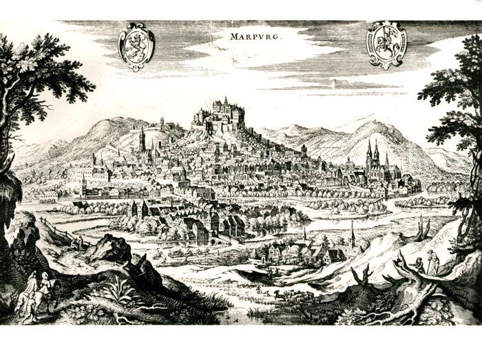 Marburg Lahn Stich von Matthaeus Merian Kuenstlerkarte