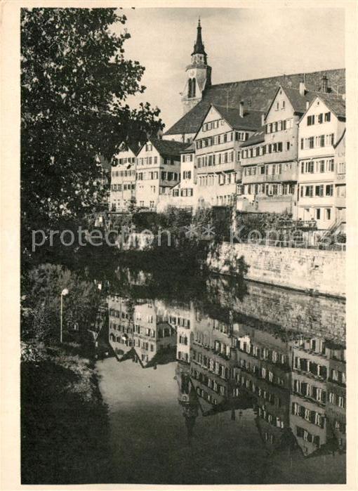 Tuebingen Partie am Neckar mit Stiftskirche Wasserspiegelung Bildkalender Sonnig