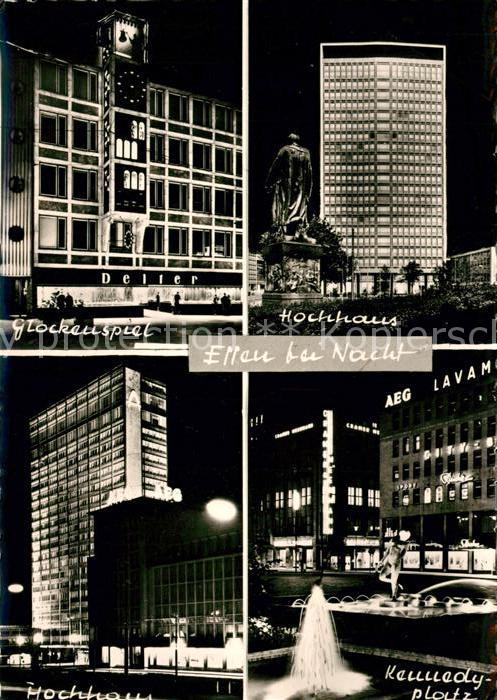 Essen Ruhr Glockenspiel Hochhaus Denkmal Kennedyplatz bei Nacht