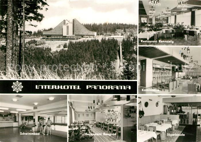Oberhof Thueringen Interhotel Panorama Restaurant Kaminhalle Schwimmbad Jaegerba