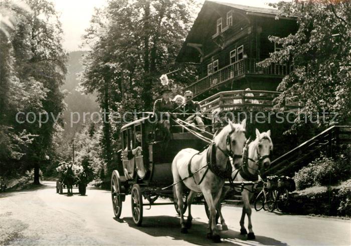 Schwarzburg Thueringer Wald Postkutsche im Schwarzatal HO Gaststaette Schweizerh
