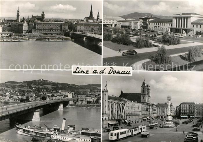 Linz Donau Stadtpanorama Donaubruecke Bahnhof Hauptplatz Alter Dom Dreifaltigkei