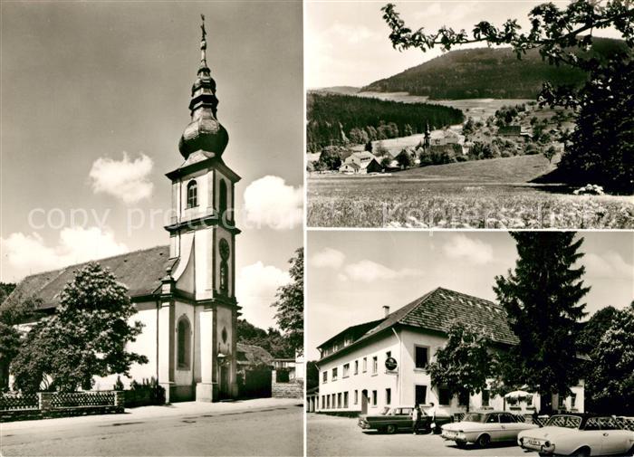 Moosbronn Wallfahrtskirche Gasthaus zum Strauss Gesamtansicht Landschaft Schwarz