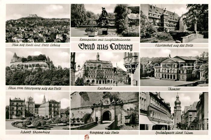 Coburg Stadtpanorama mit Veste Rosengarten Sintflutbrunnen Fuerstenhof Rathaus T