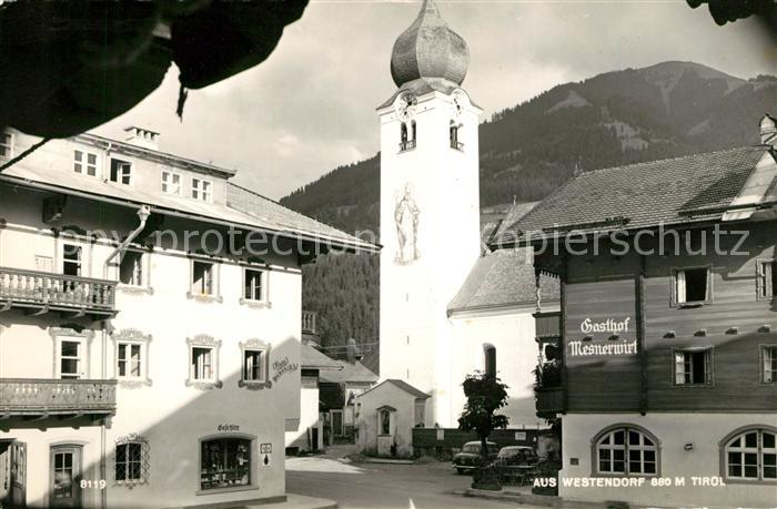 Westendorf Tirol Dorfmotiv mit Kirche Gasthof Mesnerwirt